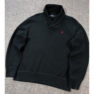 Polo Ralph Lauren Mens Size L Black Shawl Button Neck Pullover Sweatshirt